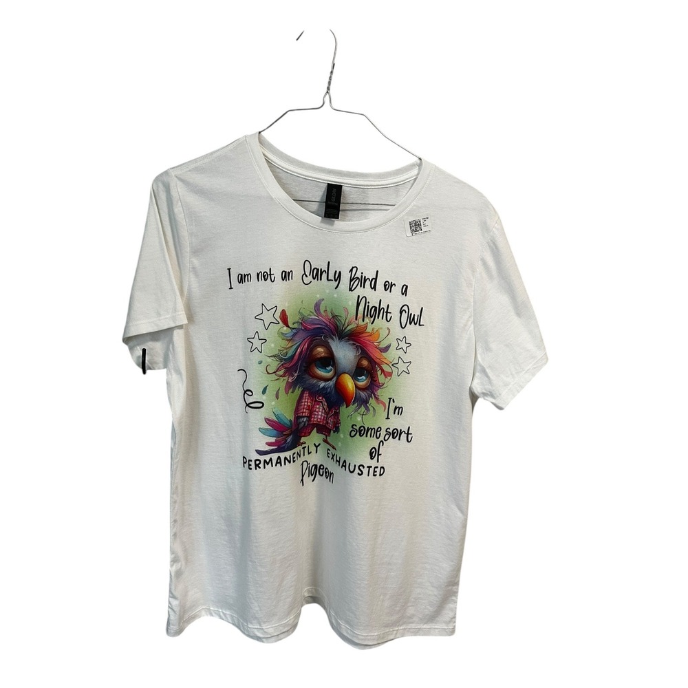 Graphic T-Shirt Funny Owl Exhausted Pigeon Tee‎ Top Short Sleeve
